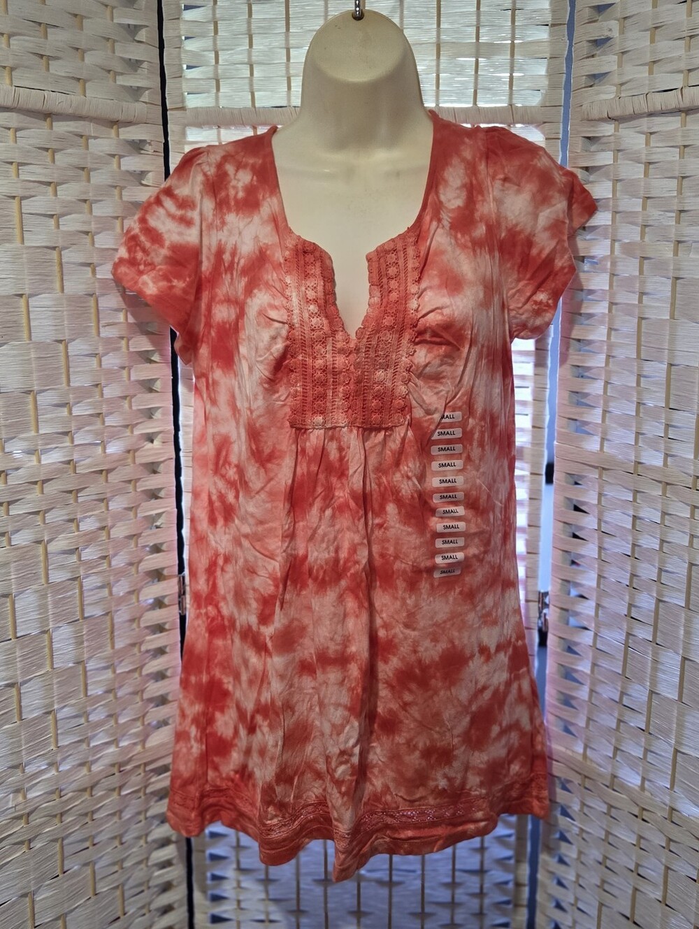 RXb Women’s Red Tie-Dye Short Sleeve Tunic Top